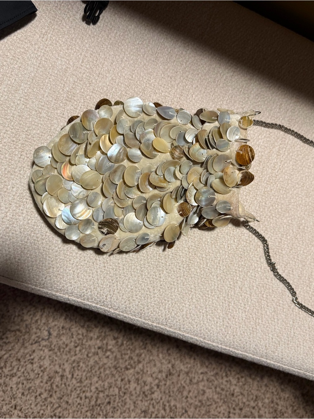 Free People Shell Disc Evening Bag with Chain Strap - Iridescent Neutral